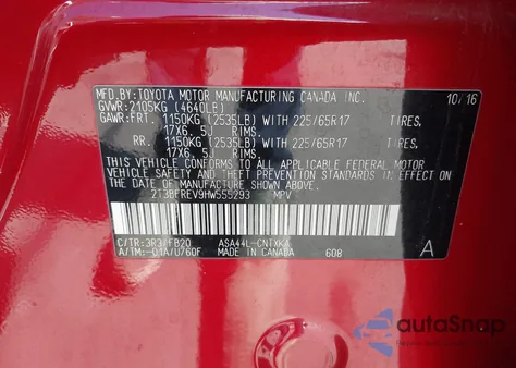 2017 Toyota Rav4 Le из США, поврежденный, VIN 2T3BFREV9HW555293